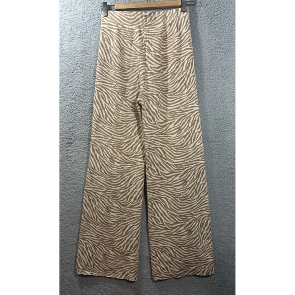 Beige Botany Animal Print Pant Tan Knit Pull On Wide Leg Small